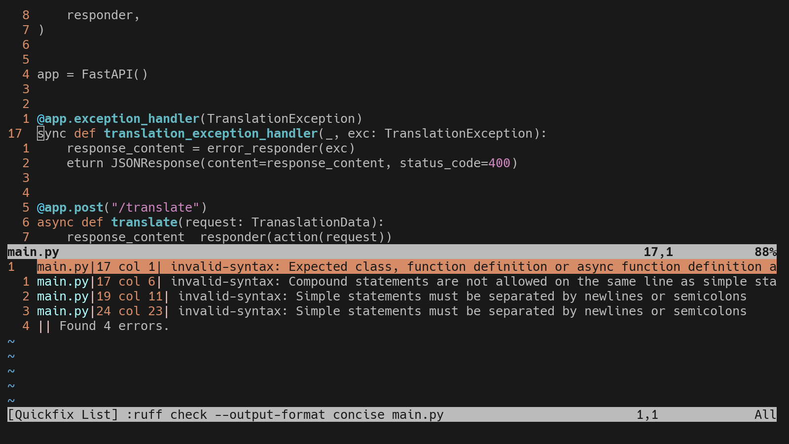Ruff ECE in Vim