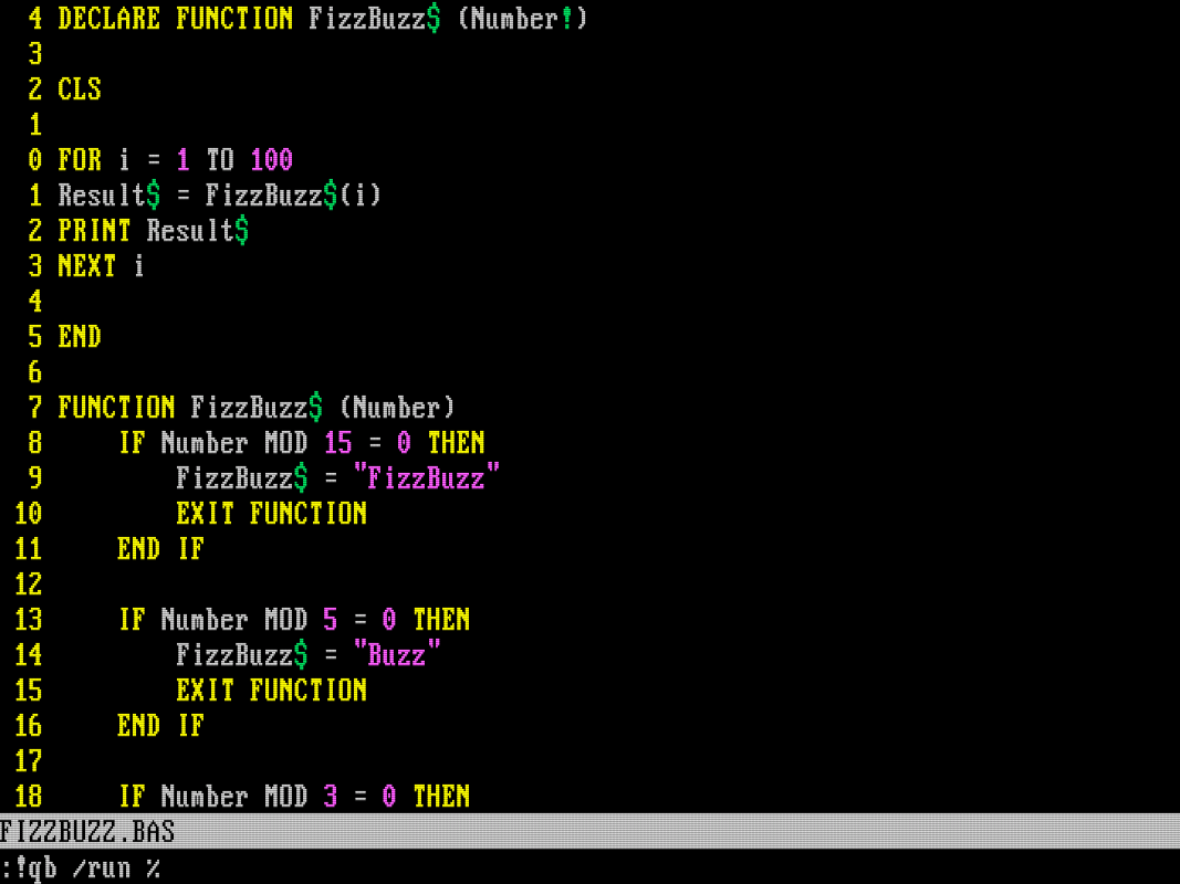 QBasic FizzBuzz in Vim